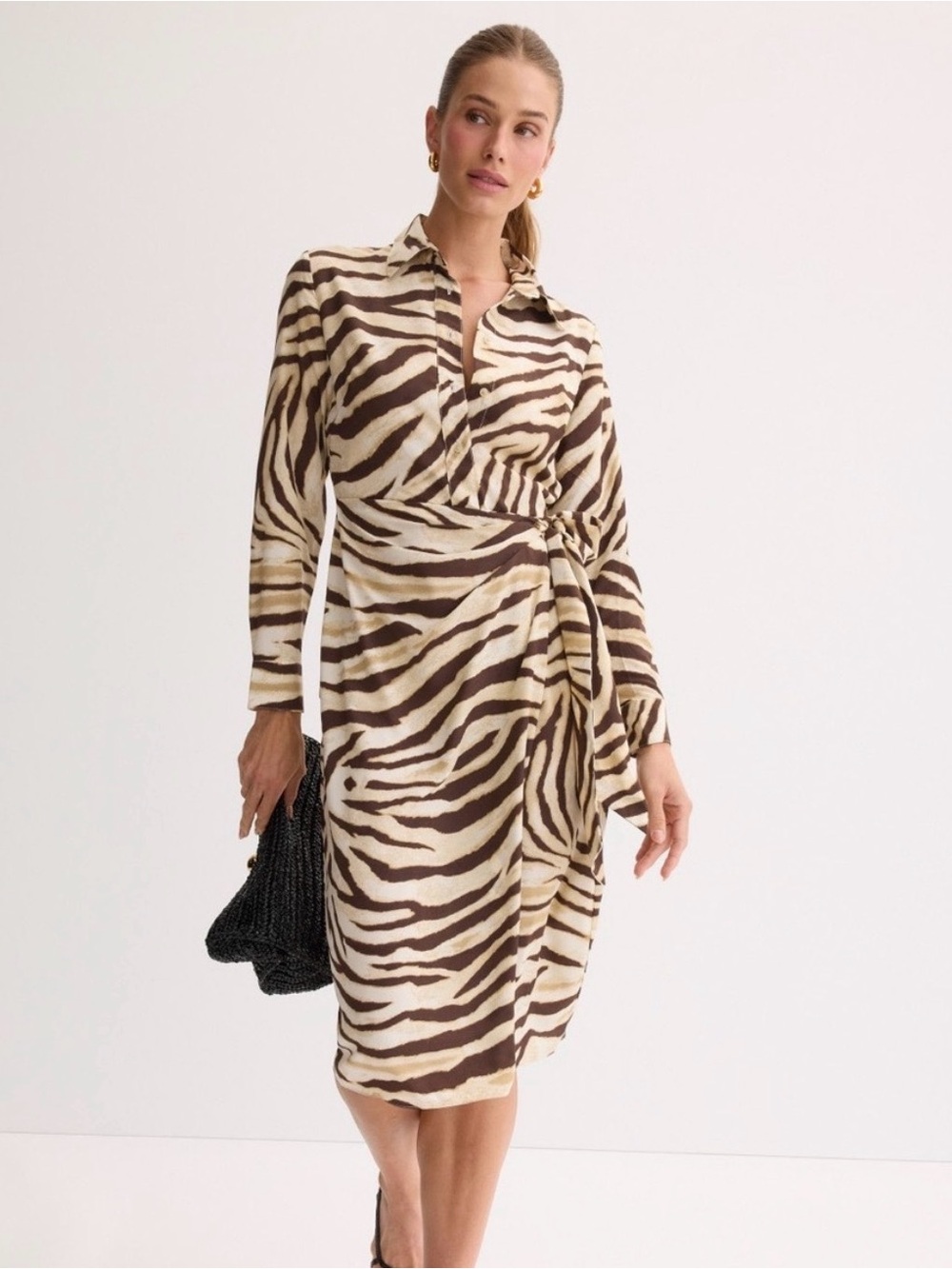 Ralph Lauren Wrap Zebra-Print Shirt Dress in Cream and Brown